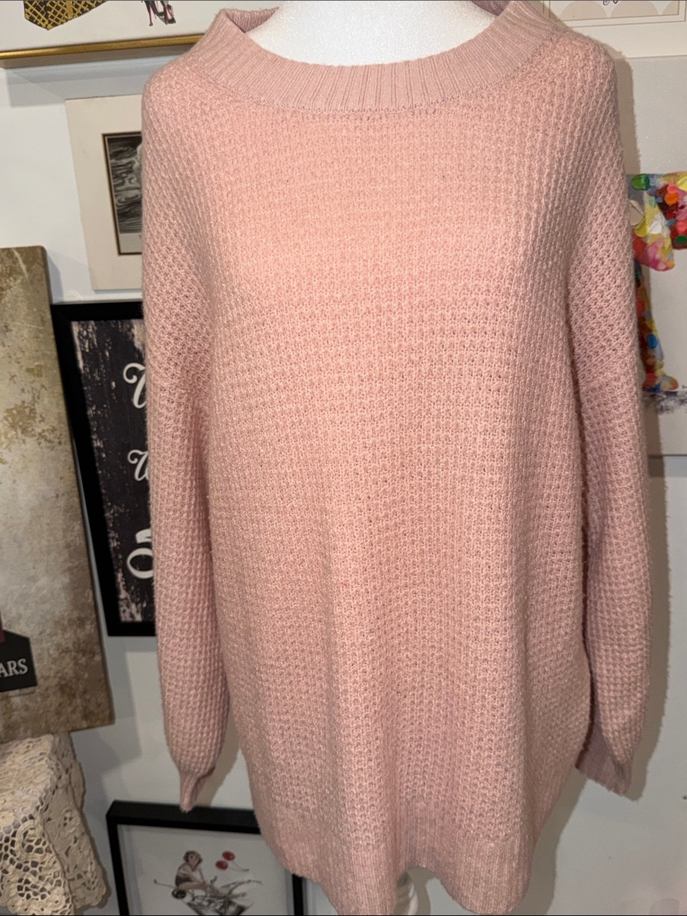 American Eagle Outfitters Soft Blush Crewneck Waffle Sweater